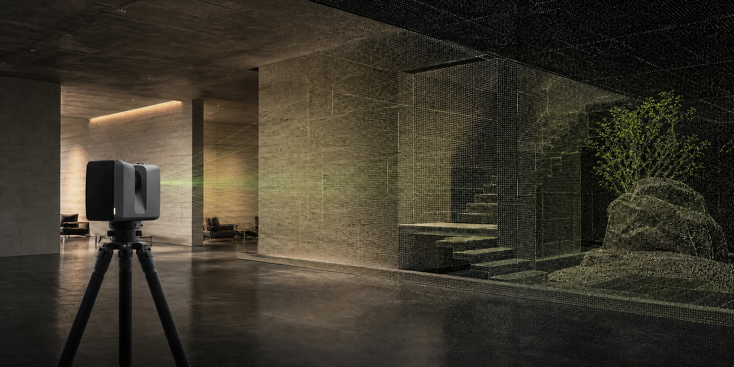 Architectural laser scanner capturing a refined interior as a point cloud